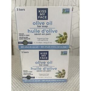 Kiss My Face Olive Oil Fragrance Free Bar Soap 6 Bars Total New In Box 2 Sets
